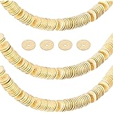 PH PandaHall 300pcs Gold Flat Round Heishi Beads, 6mm Brass Spacer Beads Golden Rondelle Beads Long-Lasting Beads Disc Loose Beads for DIY Craft Necklace Bracelet Earring Jewelry Making, Hole 1.2mm