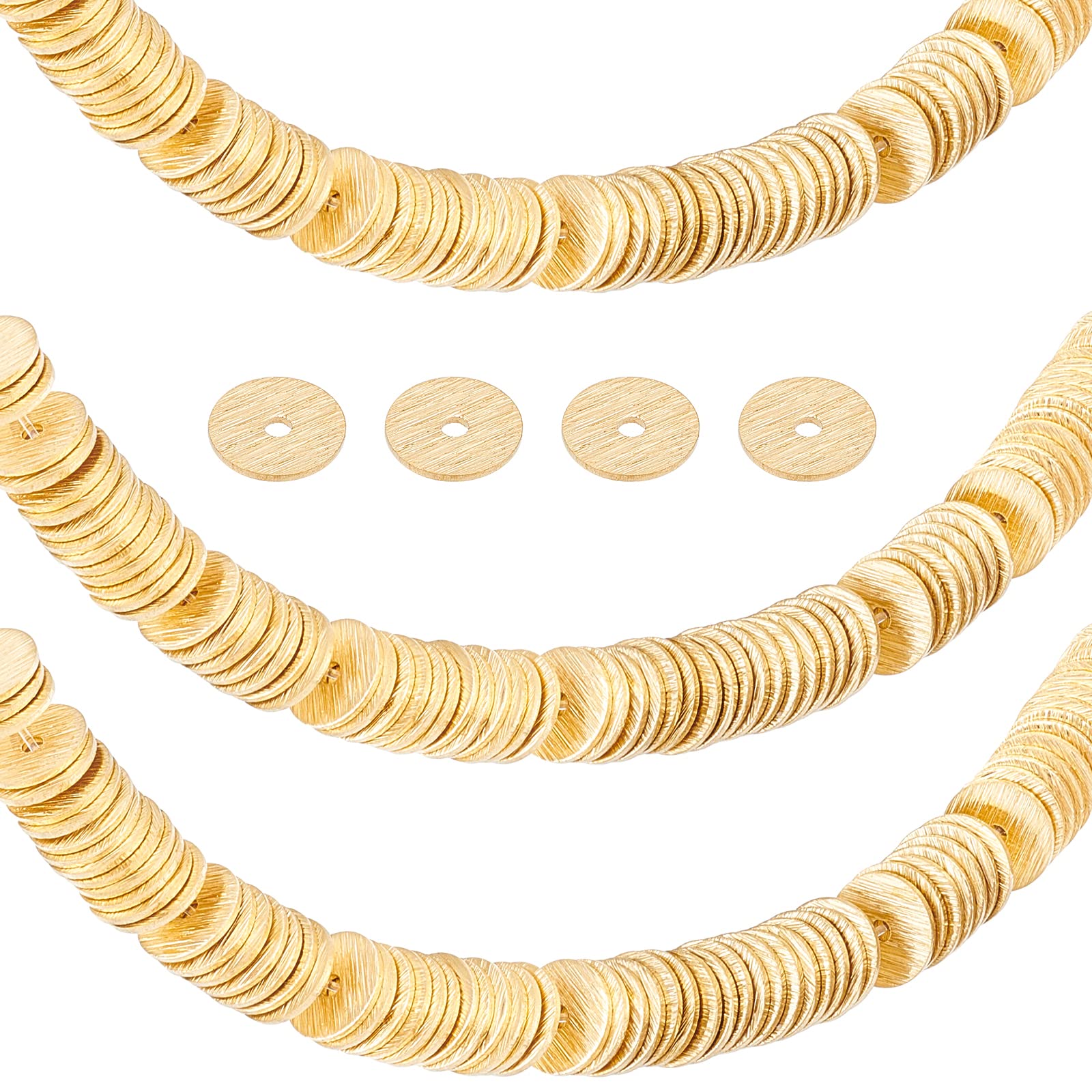 PH PandaHall 300pcs Heishi Disc Brass Loose Beads, 6mm Golden Rondelle Spacer, Long-Lasting Round Jewellery for Necklace Bracelet Earring Making, Hole 1.2mm