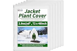 UZLU 6 Pack Plant Jacket Covers Freeze Protection,72"x48" Winter Zipper Drawstring Plant Frost Covers 2.82oz/yd², Thicken Frost Cloth Blankets for Outdoor Plants Cold Weather Frost Protection, White