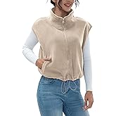 miswek Women's Full Zip Fleece Short Vest Warm Winter Sleeveless Stand Collar Sherpa Crop Coat