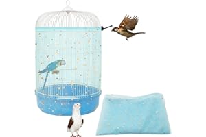 LYMOI Bird Cage Cover, 45-90'' Adjustable, Universal Nylon Mesh Net, Bird Cage Skirt Guard, Blue