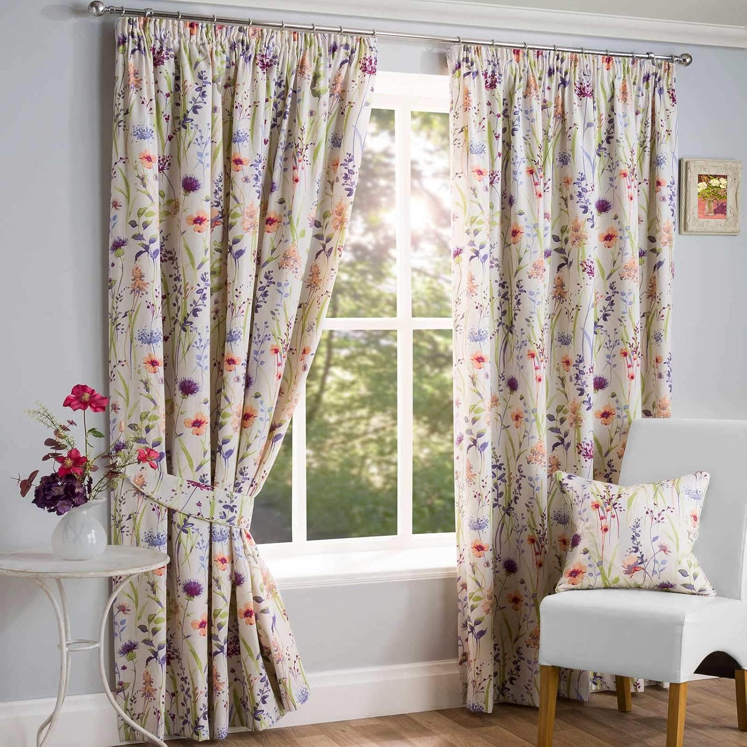 Sundour Hampshire Pencil Pleat Curtains, Half Panama Polycotton, Multi (66 x 90), Multicolor, W 66" x L 90" (1 Panels)
