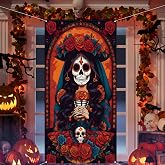 Day of The Dead Door Cover Dia De Los Muertos Backdrop Sugar Skull Rose Altar Mexican Fiesta Party Decorations and Supplies for Home