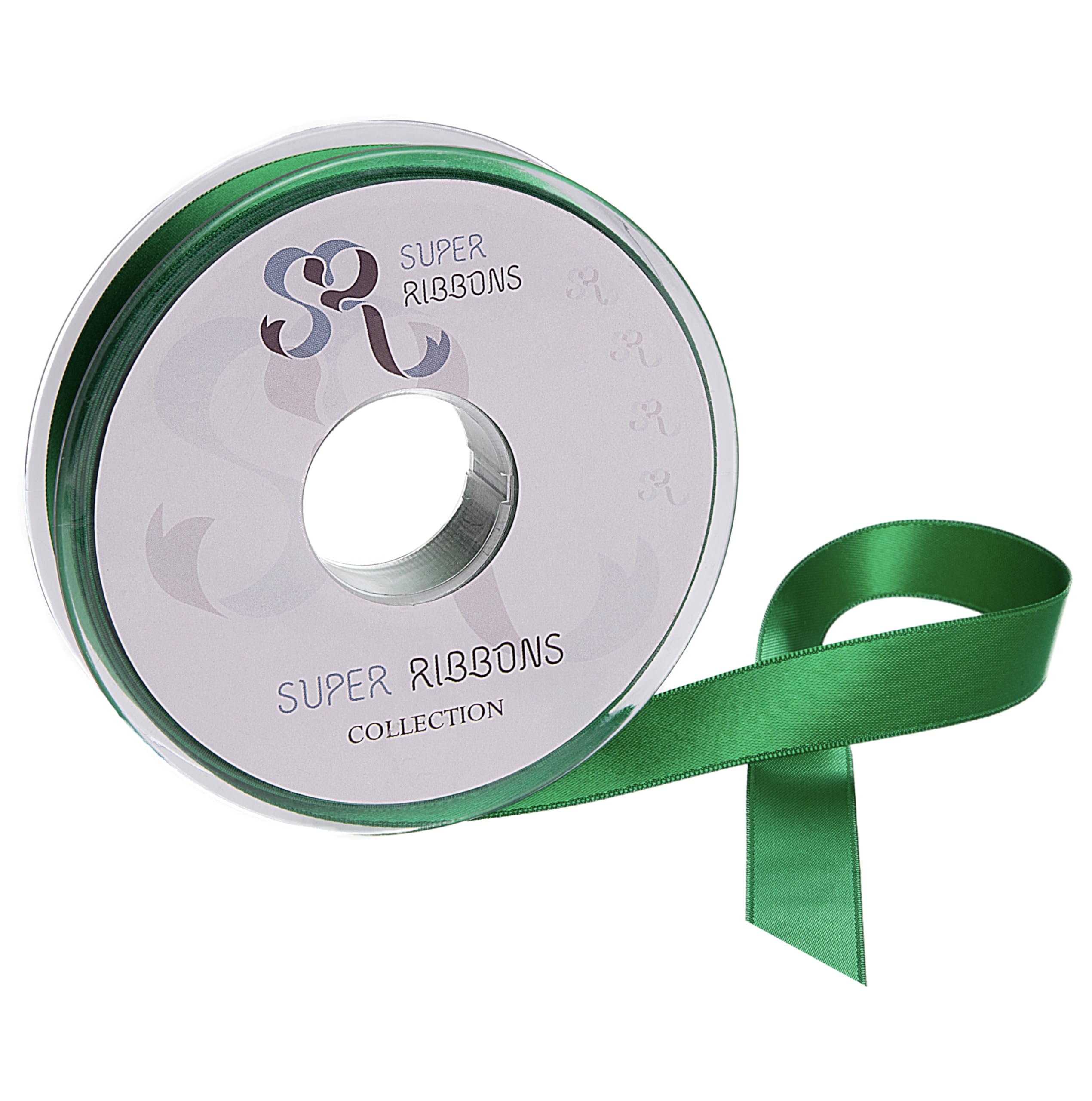 SR SUPER RIBBONS®™- Full Reel 25mm Double Faced Satin Ribbon, 20 Metres on Reel - Green