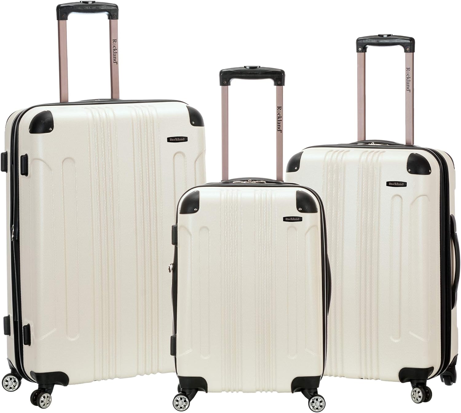 rockland sonic 3pc abs luggage set