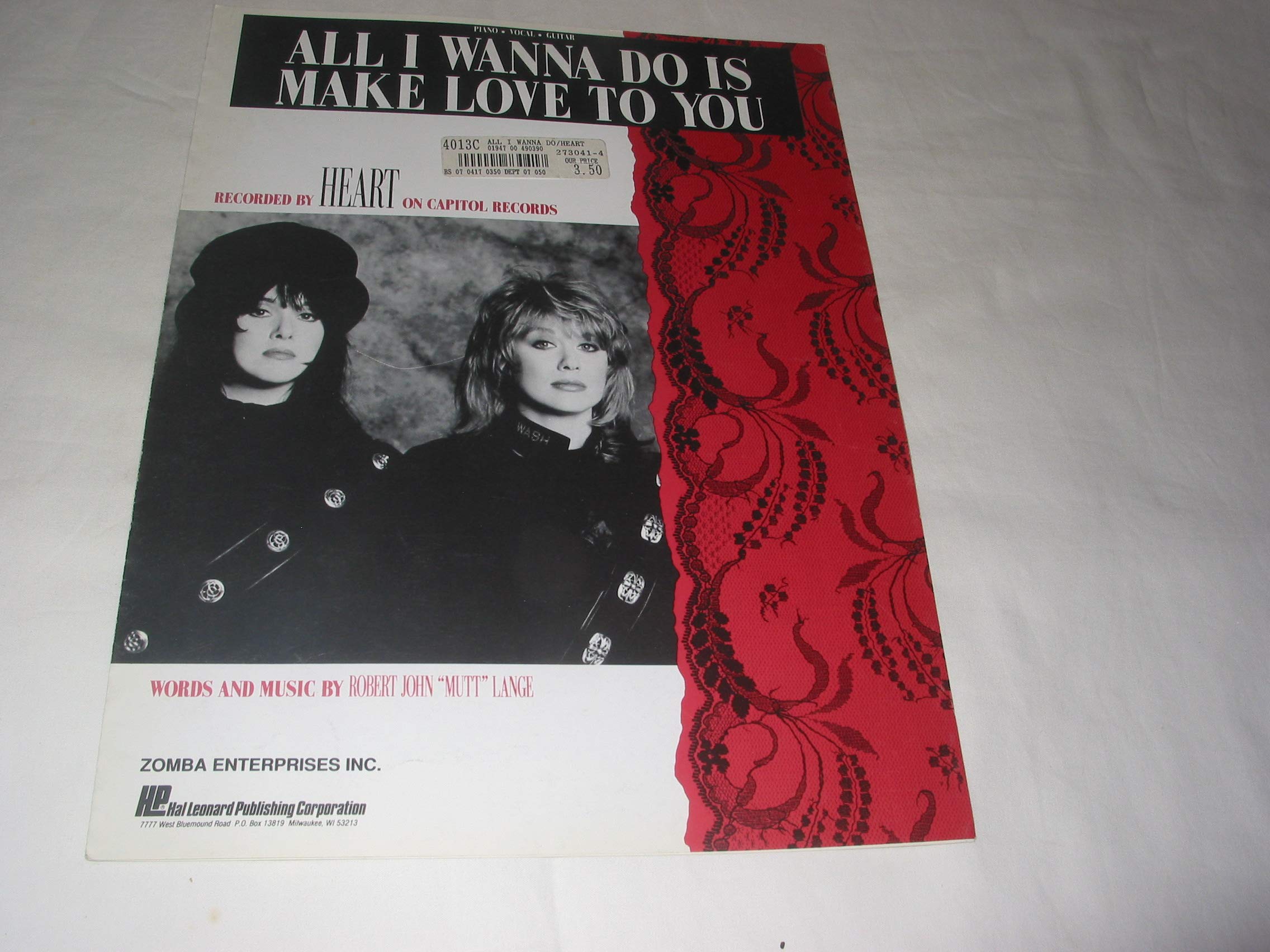 Amazon Com All I Wanna Do Is Make Love To You For Piano Vocal Guitar By Robert John Mutt Lange Recorded By Heart On Capitol Records Books