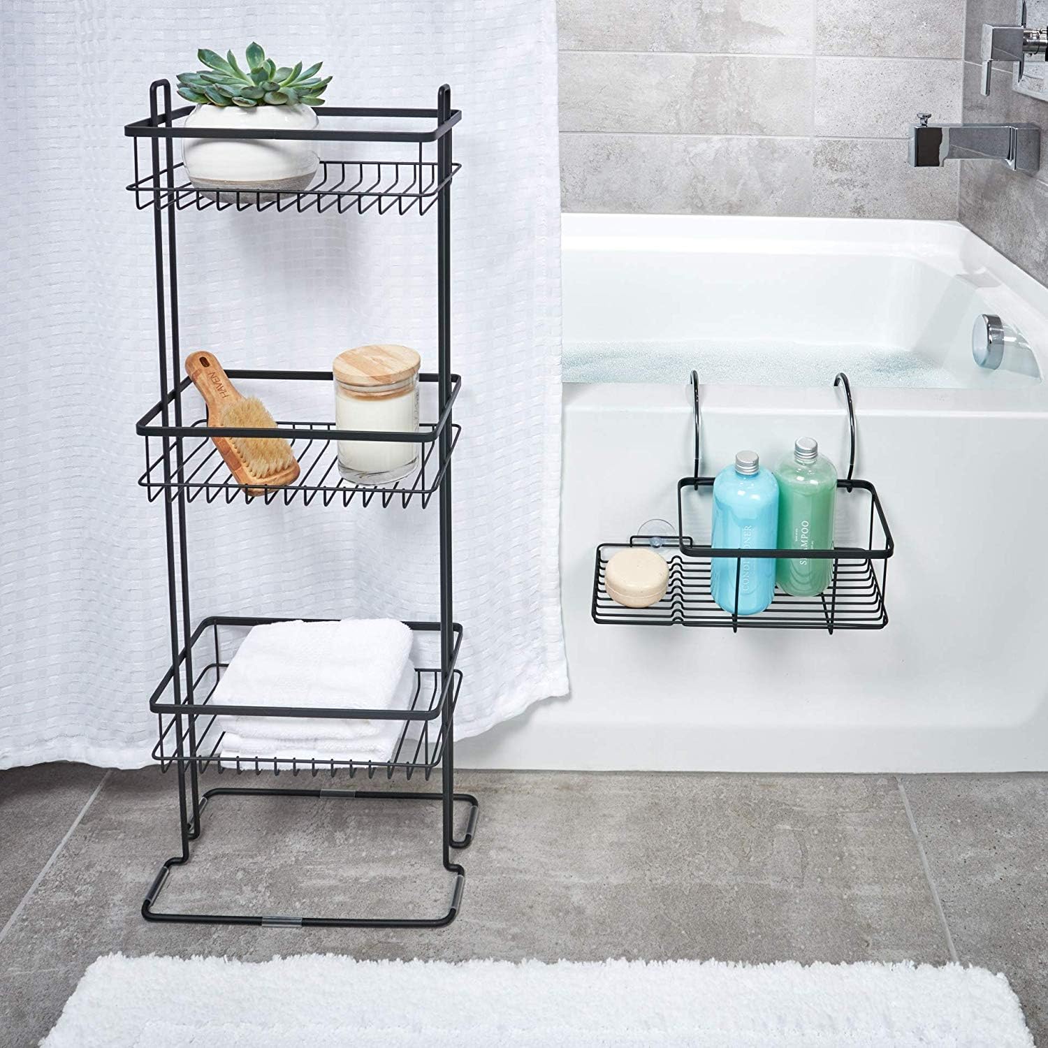 iDesign Everett Metal Over the Side Bathtub Caddy Basket for Master