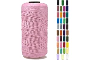 Tsuisho 1.5mm x 219 Yards Polyester String Cord for Knitting and Crochet, 100% Polypropylene Macrame Cord for Hats, Bags, Purses, Shoes, Plant Hangers, DIY Crafts - Baby Pink