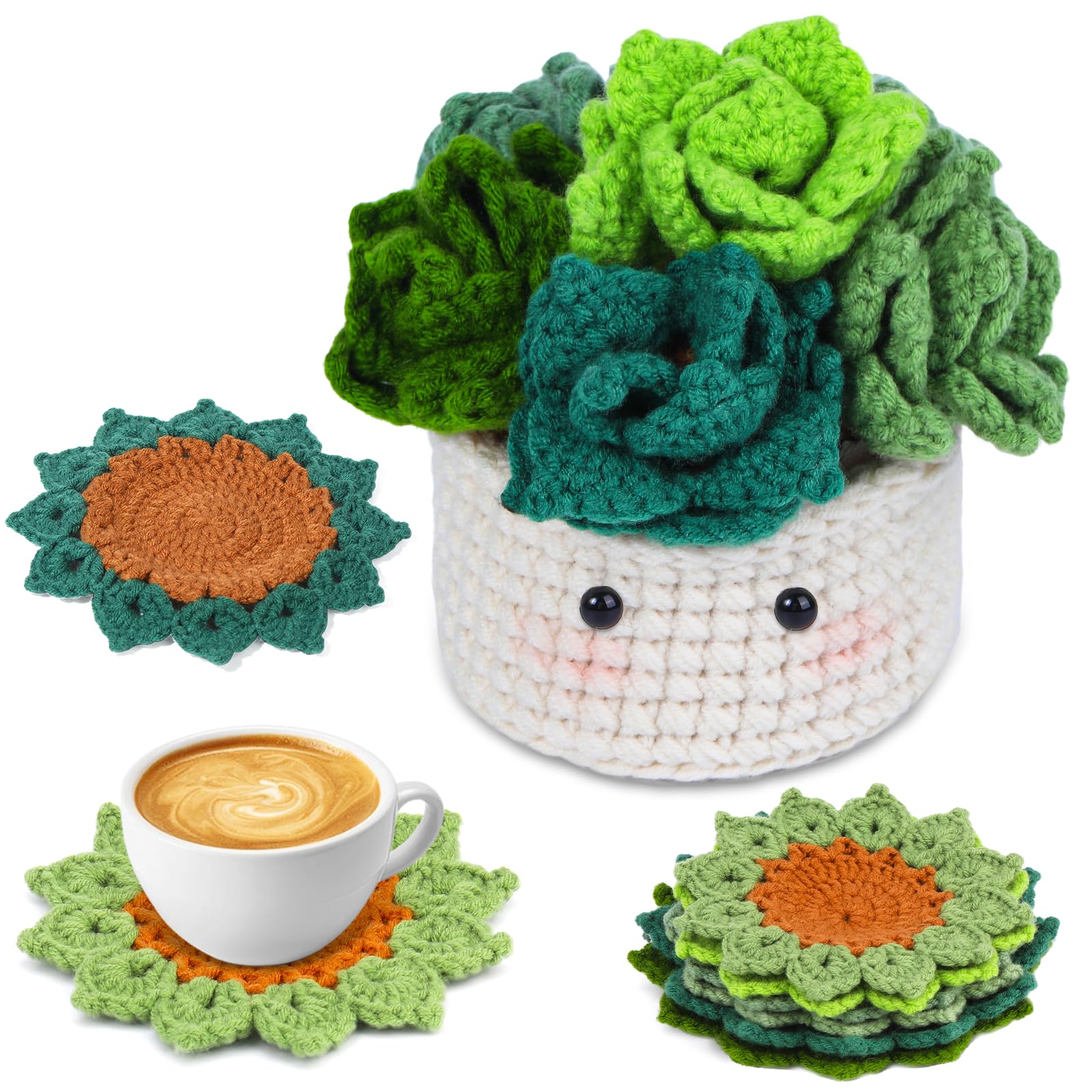 ENCHOL Crochet Kit for Beginners, Coasters Crochet Kit, Beginners Crochet Kit with Yarn, Crochet Hook, Step-by-Step Video Tutorials, Crochet Starter Kit for DIY Craft