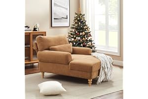 Condemo Modern Chaise Lounge Chair with Adjustable Backrest, Upholstered Indoor Leisure Sofa Recliner, Oversized Accent Chair Deep Seat Reading Armchair for Living Room, Bedroom, Office, Light Curry