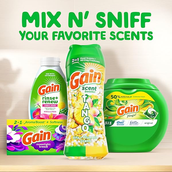 GAIN TANGO 2-IN-1 LAUNDRY SCENT BOOSTER BEADS, PIÑA AND PLUMERIA SCENT, 10.7 OZ, LAUNDRY BEADS WITH DUAL SCENTS PLUS ALL DAY FRESHNESS