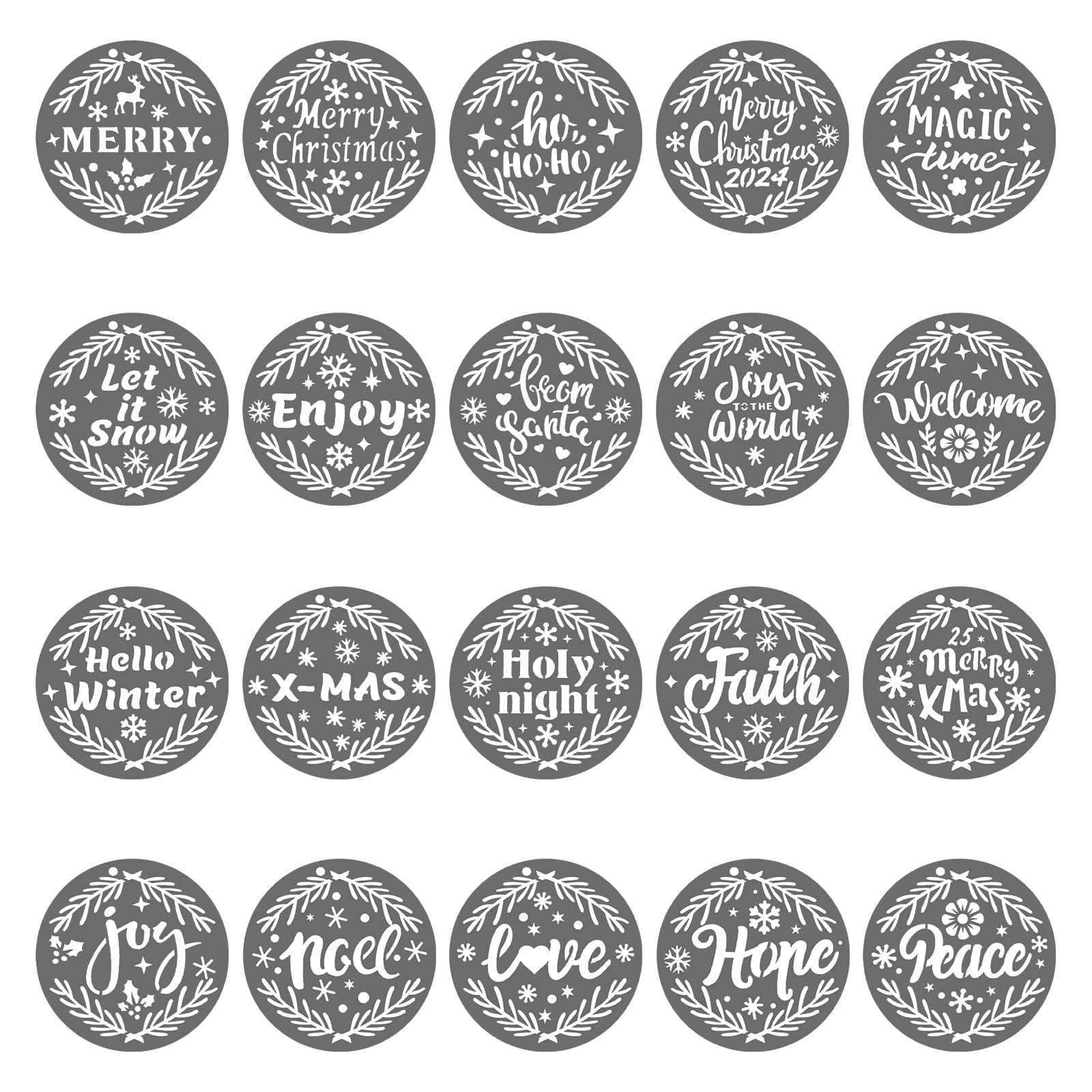 PATIKIL 4 Inch Christmas Ornament Stencils Small, 20 Pcs Let It Snow Welcome Love Peace Round Plastic Stencils