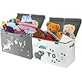 Hula Home Large Toy Box (2pc) - Lightweight Collapsible Sturdy Toy Storage Chest w/Flip-Top Lid & Handles (24.5" x 12" x 16") (Dog & Elephant)