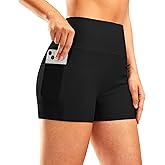 Pudolla Womens Swim Shorts High Waisted Bathing Bottom Shorts Tummy Control Board Swimsuit with Pockets
