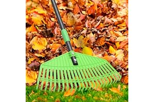 EUIJOIP Garden Leaf Rake, 44" Long Handle Prevents Bending, 16.5" Flexible Head, Lightweight & Gentle on Grass, Ideal for Leaf Collection Around Bushes, Flowers and Lawns