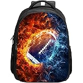 SARA NELL Kids Ice and Fire American Football Backpack for School Boys Girls,Kindergarten Elementary Toddler School Backpack, Premium Book Bag with 2 Main Compartment, 15.7 Inches