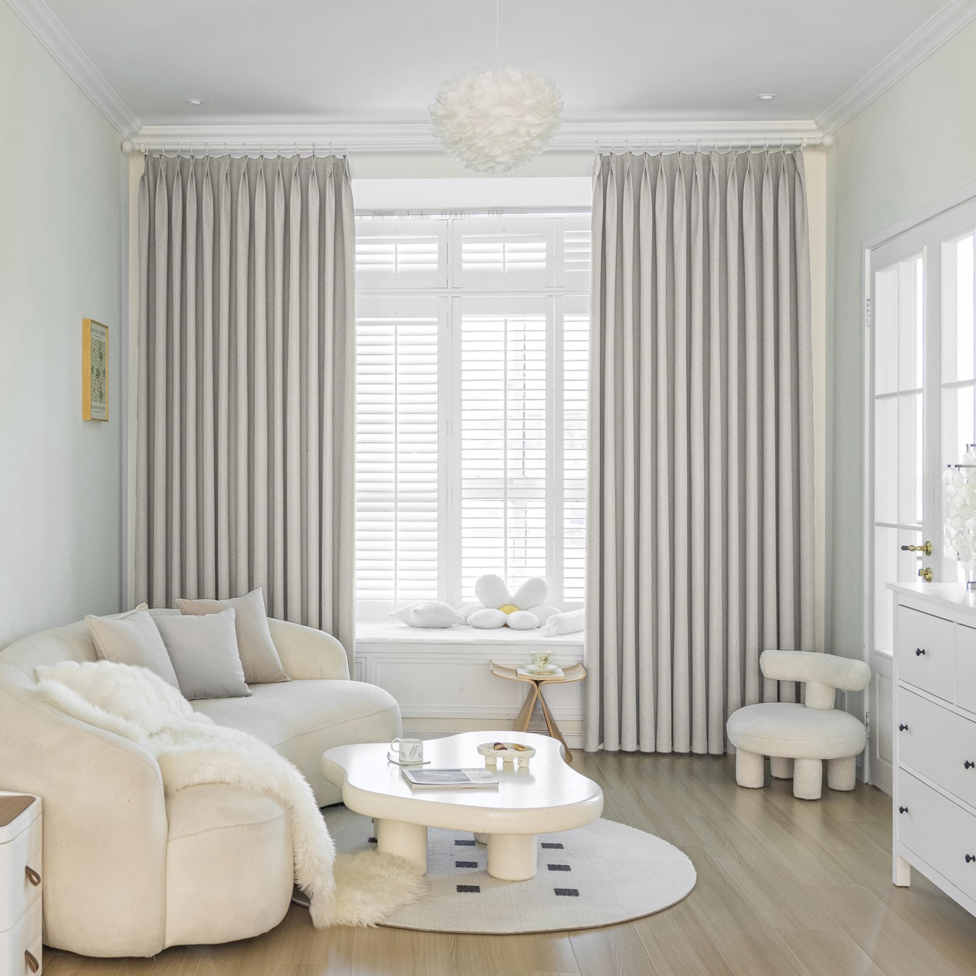 Photo 1 of ***PARTIAL SET ONLY 1 PANEL ***** MAIHER Pinch Pleat Curtain 84''W x 96''L with Hooks Tieback, Faux Linen Total Blackout Waterproof Thermal Insulated Pleated Drape for Traverse Rod and Track (Greyish Beige, 1 Panel)