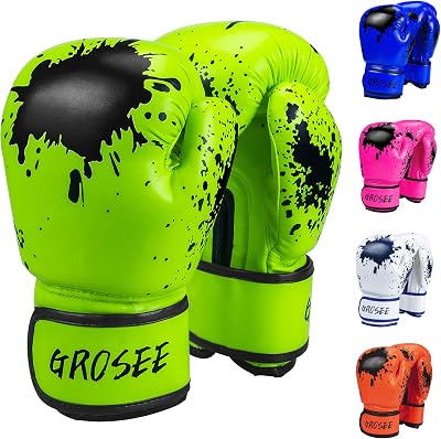 Grosee Kids Boxing Glove 6oz 8oz Green Youth Training Sparring Gloves