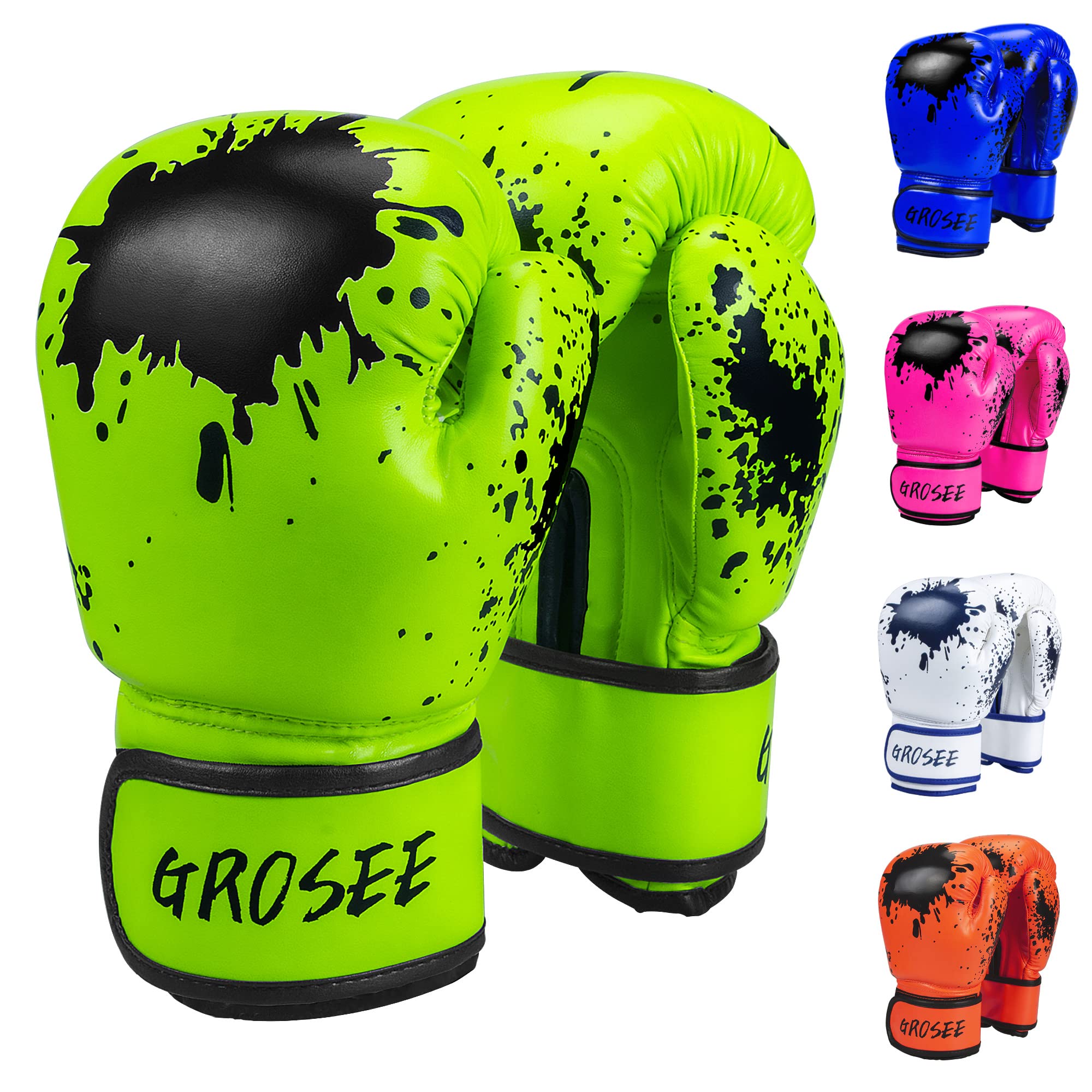 Kids Boxing Glove 6oz 8oz, Youth, Boys and Girls Training Sparring Gloves for Punching Bag, Kickboxing, Muay Thai, MMA, UFC, Gift for Age 6-15 Years (Green, 8 oz (80-105 lbs))