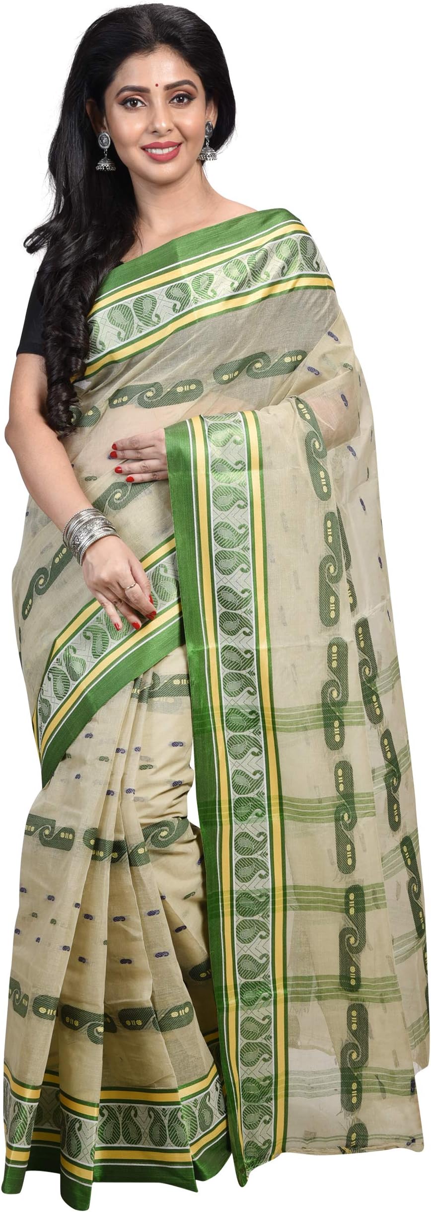Raj SareesWomen's Woven Cotton Saree (331-04_Beige)