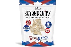 BeyondChipz Low Carb Tortilla Chips, Bang Bang Ranch, Keto Friendly, Gluten Free, 5.3oz Bag, Pack of 4
