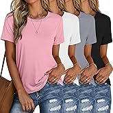 Neer 4 Pack Women's Crew Neck T Shirts Summer Short Sleeve Casual Basic Tops Loose Fit Flat Hem Tees