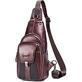 LUKZIJAES Genuine Leather Sling Bag for Men Vintage Crossbody Bag Men Chest Pack Mens Cross Shoulder Bags Hiking Daypacks Travel Backpack (#2-Coffee)