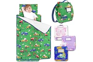 Primlect Toddler Nap Mat with Removable Pillow and Flannel Blanket, Portable Sleep Bag for Kids, Easy to Roll up, Washable, Perfect for Daycare, Preschool, Boys and Girls, 12 Months - 6 Years