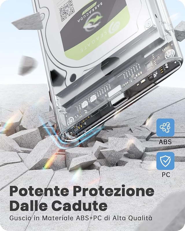 Case Hard Disk 2.5", 6Gbps USB 3.1 Gen 2 Case SSD 2.5 per SATA III 7mm/9.5mm SSD HDD, Supporto UASP/TRIM & Nessuno Strumento Case Disco Rigido Compatibile con Toshiba WD PS4 Xbox-Trasparente