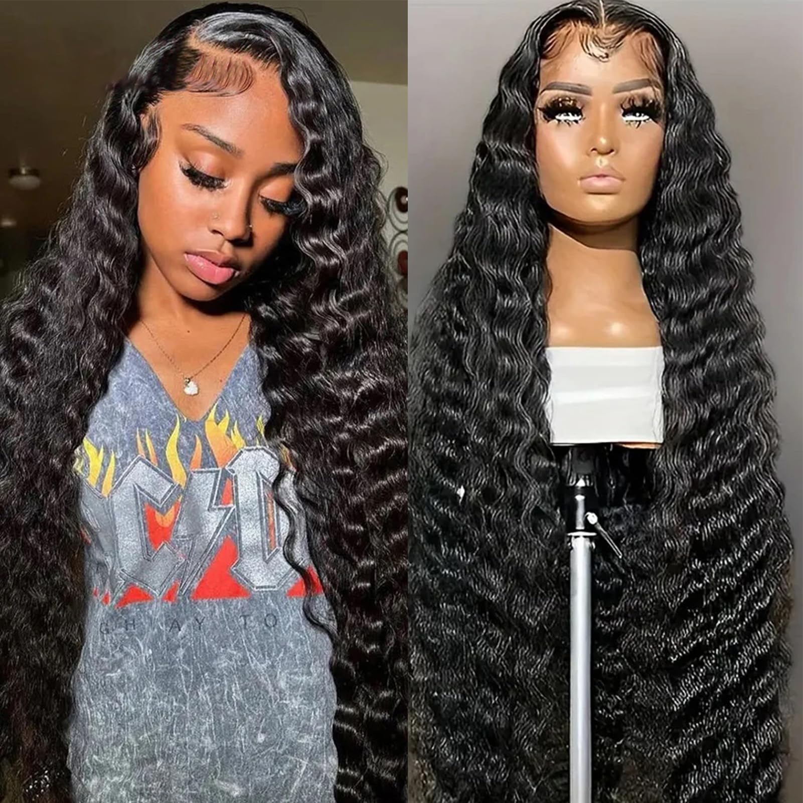 Photo 1 of 28 Inch Loose Wave Lace Front Wigs Human Hair 200% Density 13x4 HD Transparent Full Lace Frontal Wigs Human Hair 12A Loose Deep Wave Glueless Wigs Human Hair Pre Plucked for Black Women
