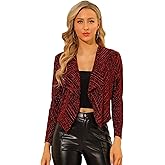 Allegra K Women's Party Sparkly Christmas Long Sleeve Open Front Glitter Cropped Jacket