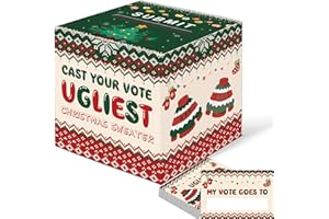 CINSOEN Christmas Ugly Sweater Contest Ballot Card Box, Voting Cards Box Set with 50 Ballot Voting Cards, Cast Votes for Ugliest Sweater, Decorative Christmas Card Box for Holiday Xmas Games Party Decorations