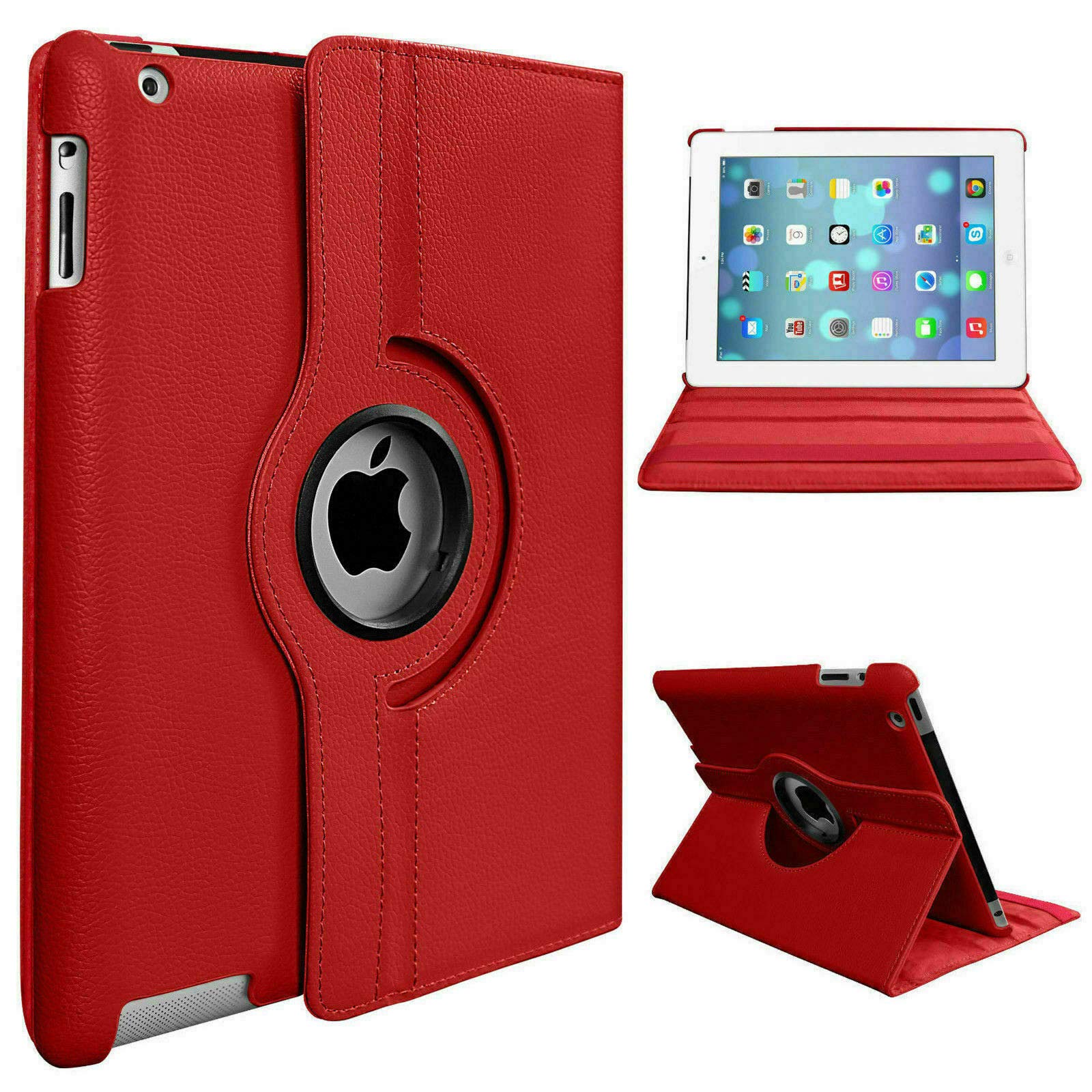 PU Leather Rotate Stand Case for iPad 9.7 inch 5th/6th Generation 2017/18 and For iPad Air 1st Generation and iPad Air 2 2013/14 (Red)