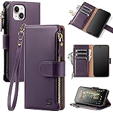 Shieldtop Compatible with iPhone 14 Wallet Case with Card Holder,Women Men RFID Blocking PU Leather Flip Cover Wrist Strap Zipper Credit Card Slots,Phone Case for Apple 14 6.1",Dark Purple