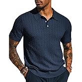 PJ PAUL JONES Mens Knit Polo Shirt Short Sleeve Hollow Out Knit Shirt Texture Knitted Polo