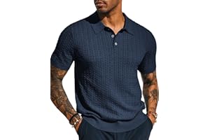 PJ PAUL JONES Mens Knit Polo Shirt Short Sleeve Hollow Out Knit Shirt Texture Knitted Polo