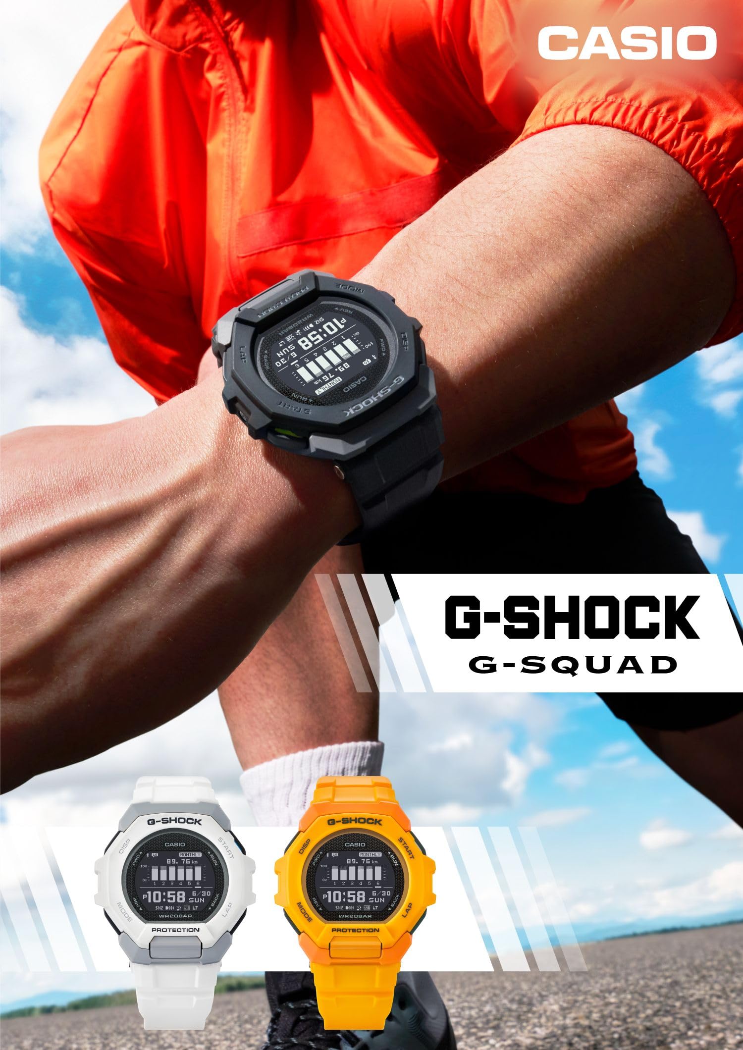 G-SHOCK(ジーショック) Casio G-SQUAD GBD-300 Wristwatch, Equipped with Bluetooth, Biomass Plastic, Black, sports