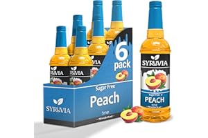 Sugar-Free Peach Syrup by Syruvia 6-Pack, 25.4 fl oz, Wholesale Coffee Syrup Shops, Cafes, Baristas, Bistros, & Beverage Bars, Bulk Kosher & Gluten-Free