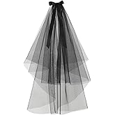 Naibyuki Women's Short Black Simple Tulle Lace Sheer Wedding Bridal Veil Bachelorette Party Halloween Veil