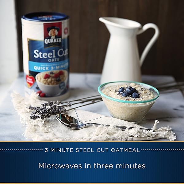 QUAKER STEEL CUT OATMEAL, QUICK 3 MINUTES TO PREPARE, BREAKFAST CEREAL, 25 OZ