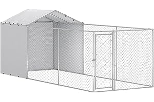 PawHut Outdoor Dog Kennel w/Waterproof & UV-Resistant Cover, Heavy Duty Galvanized Steel Dog Run w/Secure Lock for Small Medi