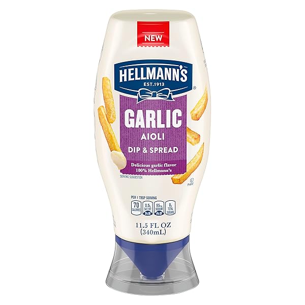 HELLMANN’S GARLIC DIP & SPREAD GARLIC AIOLI FOR FRENCH FRIES, SANDWICHES, BURGERS & MORE MADE WITH 100% CERTIFIED VEGAN INGREDIENTS 11.5 OZ