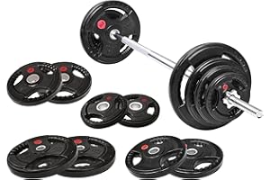 Fitvids Barbell Weight Set, Cast Iron 1" Standard Weight Plates Including 5FT Standard Barbell Bar & Star Locks, 95 Pounds Set (85 Lbs Plates + 10 Lbs Barbell Bar), Multiple Packages