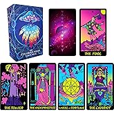Jrskvaro Colorful Neon Tarot Cards Deck With Guidebook for Beginners - 78 Classic Cards With Meanings
