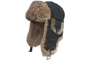 HEYANN Winter Trapper Hat 100% Real Rabbit Fur Fuzzy Hunting Ski Hat for Men Women with Ear Flaps Russian Ushanka