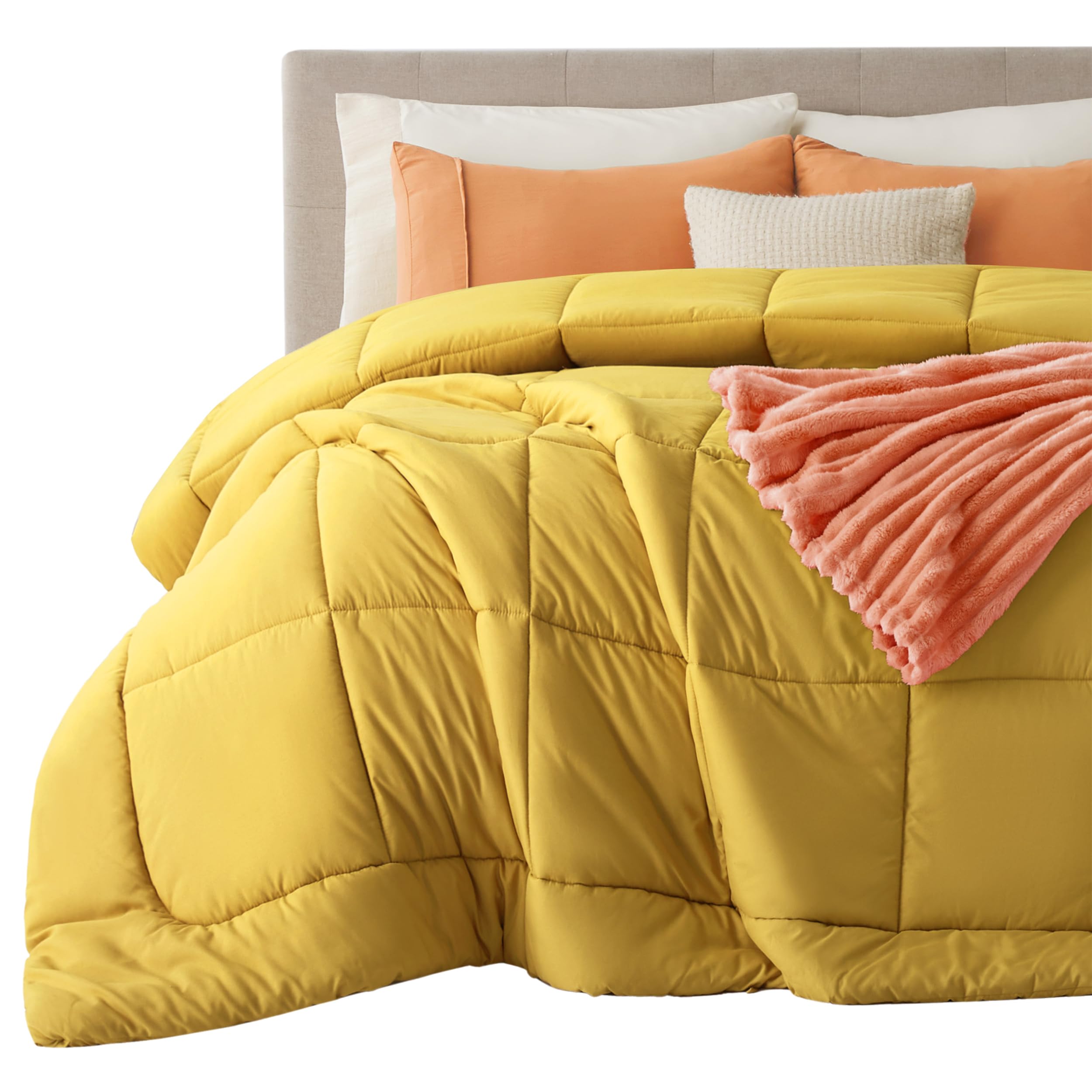 Photo 1 of Bedsure Comforter Duvet Insert - Quilted Comforters King Size, All Season Duvet, GentleSoft Down Alternative Bedding, with 8 Tabs, Gifts for Women/Men, Mustard Yellow, King 90 x 102 Inches