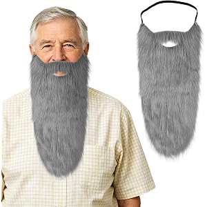 FABLENOVA Long Costume Beard for Men, Fake Hillbilly Dwarf Prospector Gnome Beard for Halloween & Cosplay