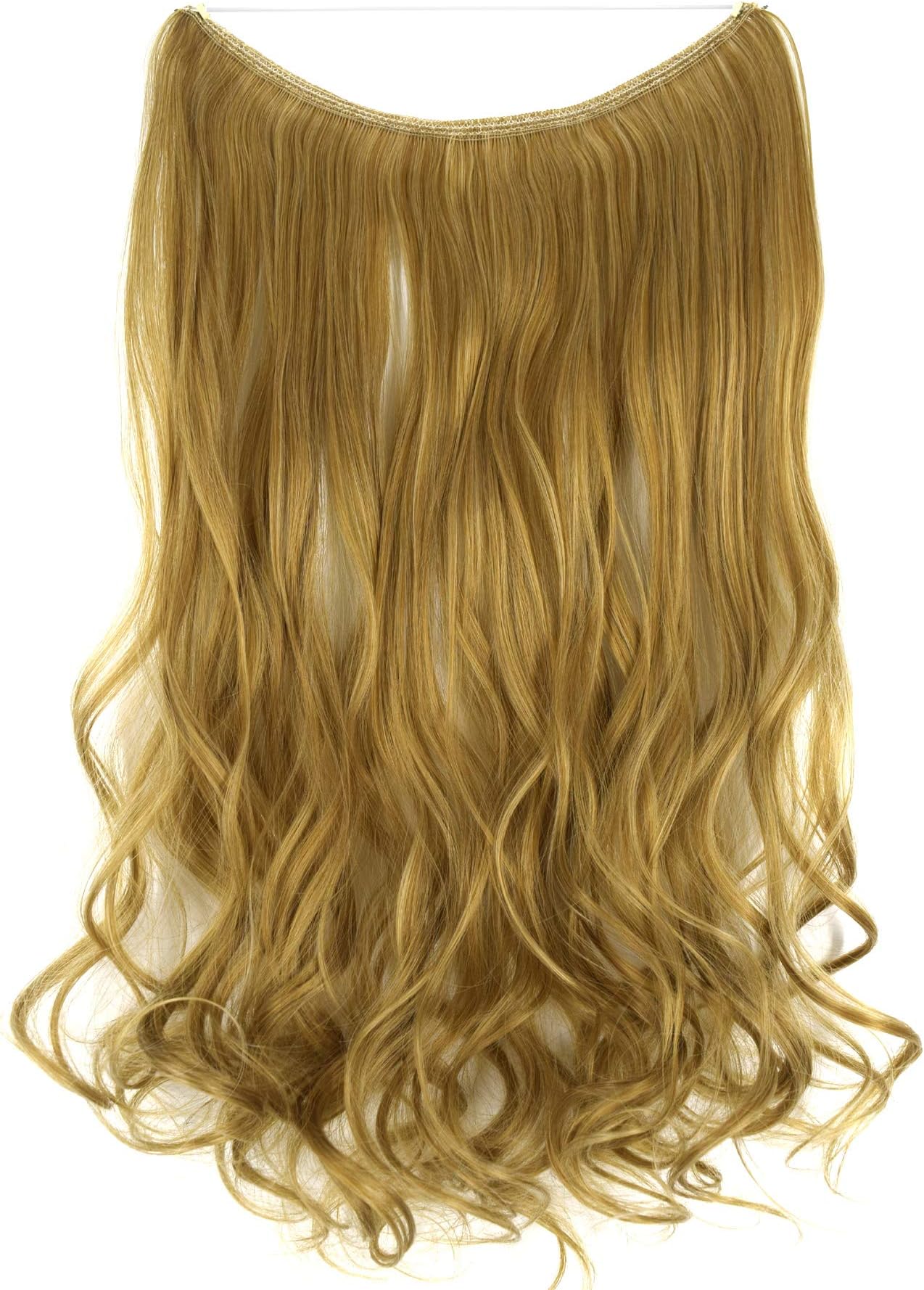 TOPREETY Wavy 22"100gr Halo Hair Extensions Elastic Invisible Wire Attached (Light brown mix Bleach blonde #27J/613)