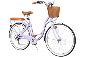 ESHENO 26 Inch Women Beach Cruiser Bike, 7 Speed Hybrid Cruiser Bike with Adjustable Seat, Beach Cruiser Commute Bike with Lightweight, Anti-Skid Tires & V-Brakes for Women