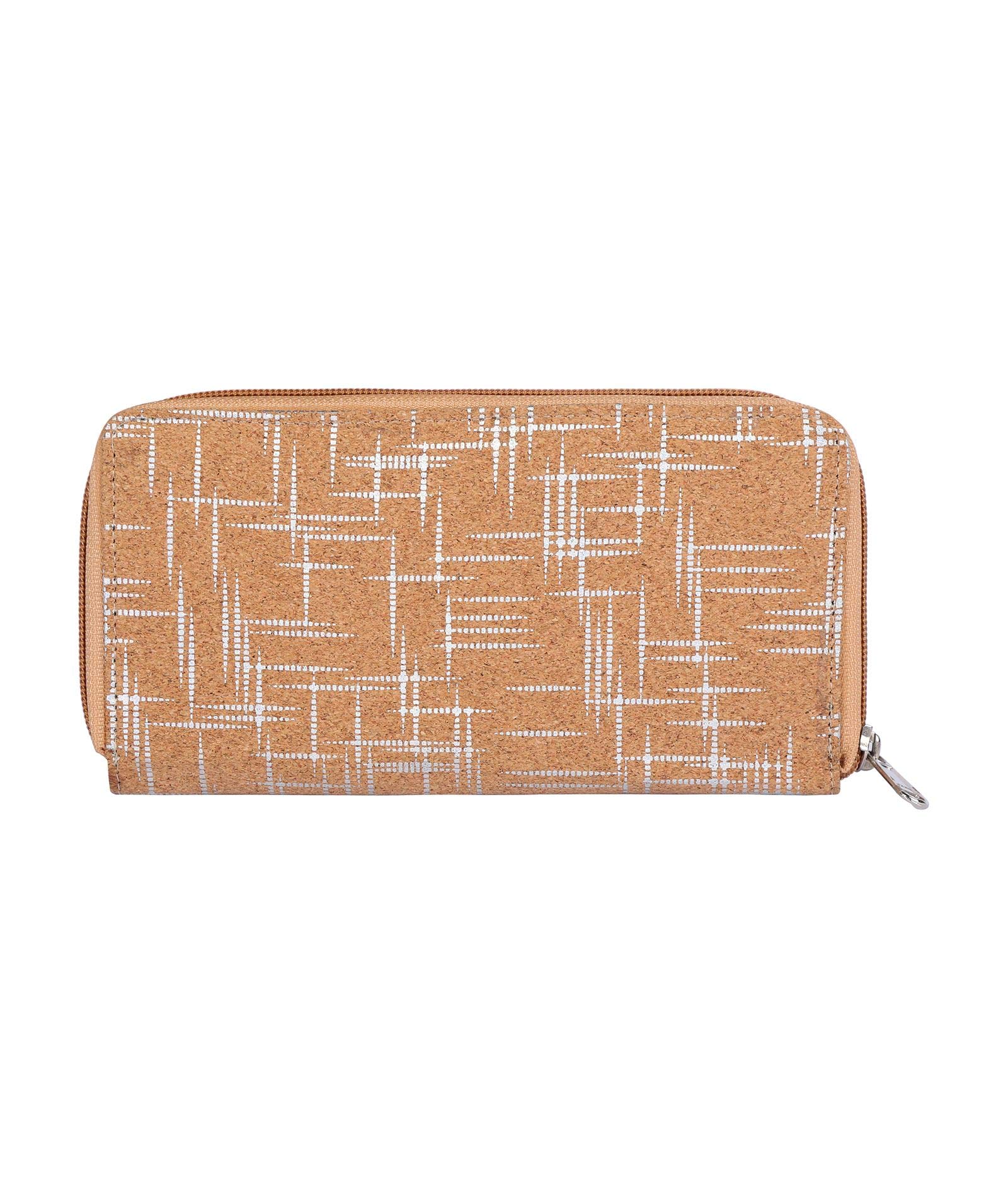 Hudson & James Ladies Designer Cork Vegan RFID Blocking Shield Compact Card Holder Wallet Purse Multi Card Women Clutch Wallet with Phone Pocket (Cork with Silver Accents)